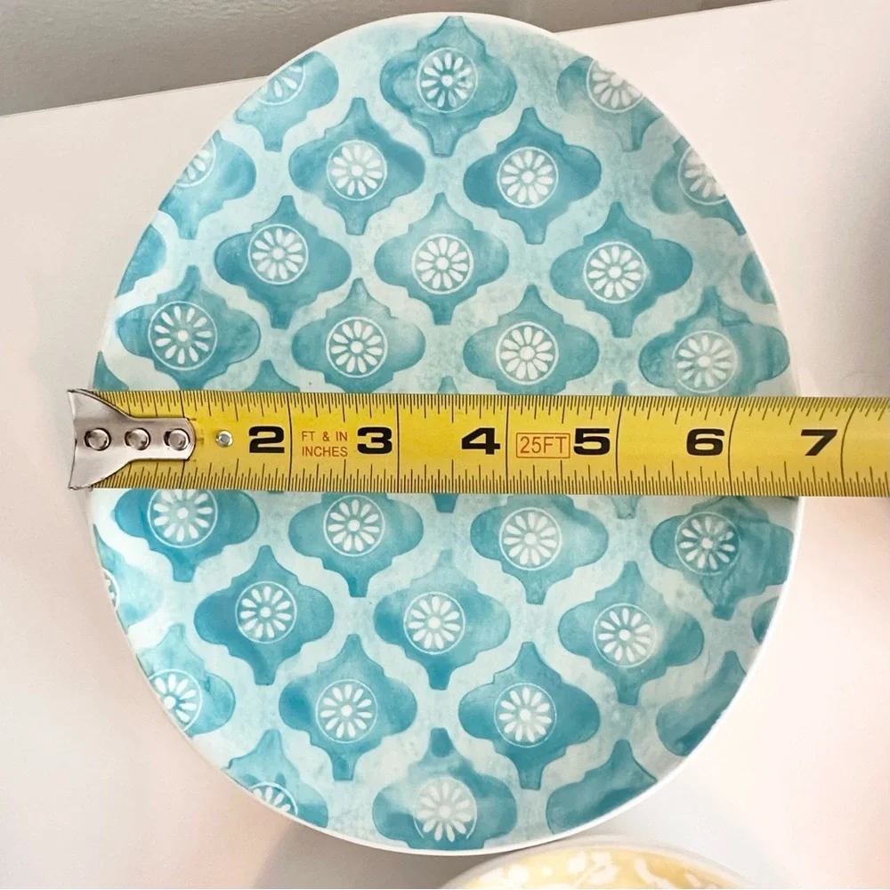 Pottery Barn Ceramic Colorful Easter Egg Shape Plate Set Pastel Yellow Pink Blue